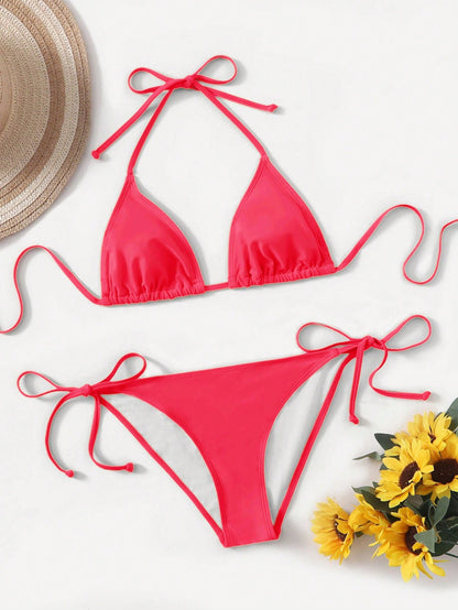Swim 2 Pieces Solid Color Bikini Swimwear For Beach Vacation For Summer