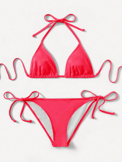 Swim 2 Pieces Solid Color Bikini Swimwear For Beach Vacation For Summer