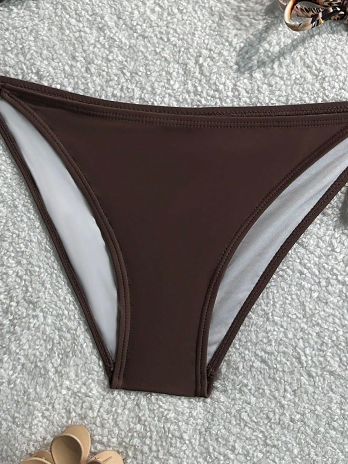 Swim Basics 4pcs Women's Brown Summer Casual Beach Bikini Set,Halter Tie Triangle Briefs Swimsuit,Holiday,Vacation,Holiday Bohemian Western Boho Swimwear