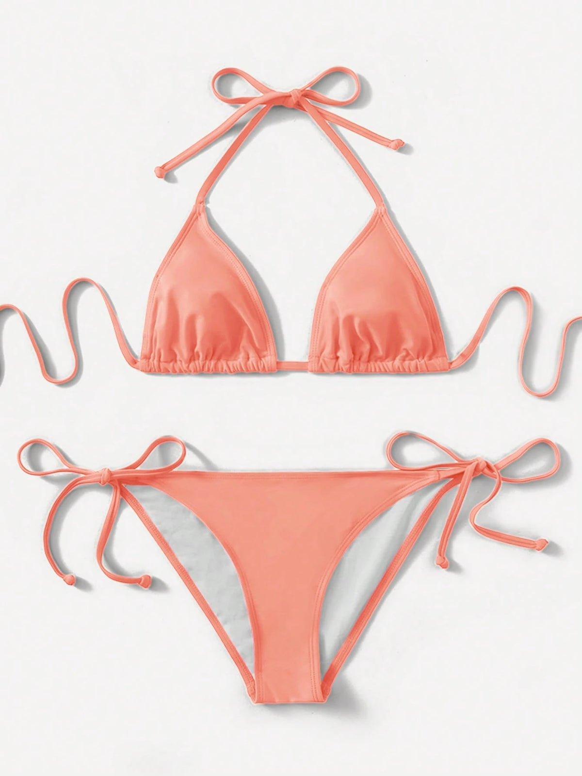Swim Basics Solid Color Two-Piece Bikini Set With Straps For Beach Holidays, Summer Beach