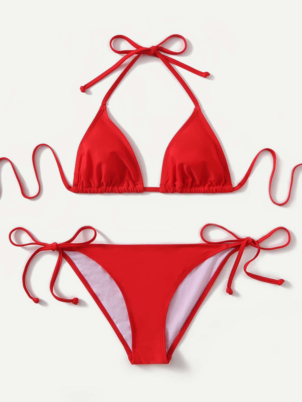 Swim Basics Solid Color Two-Piece Bikini Set With Straps For Beach Holidays, Summer Beach