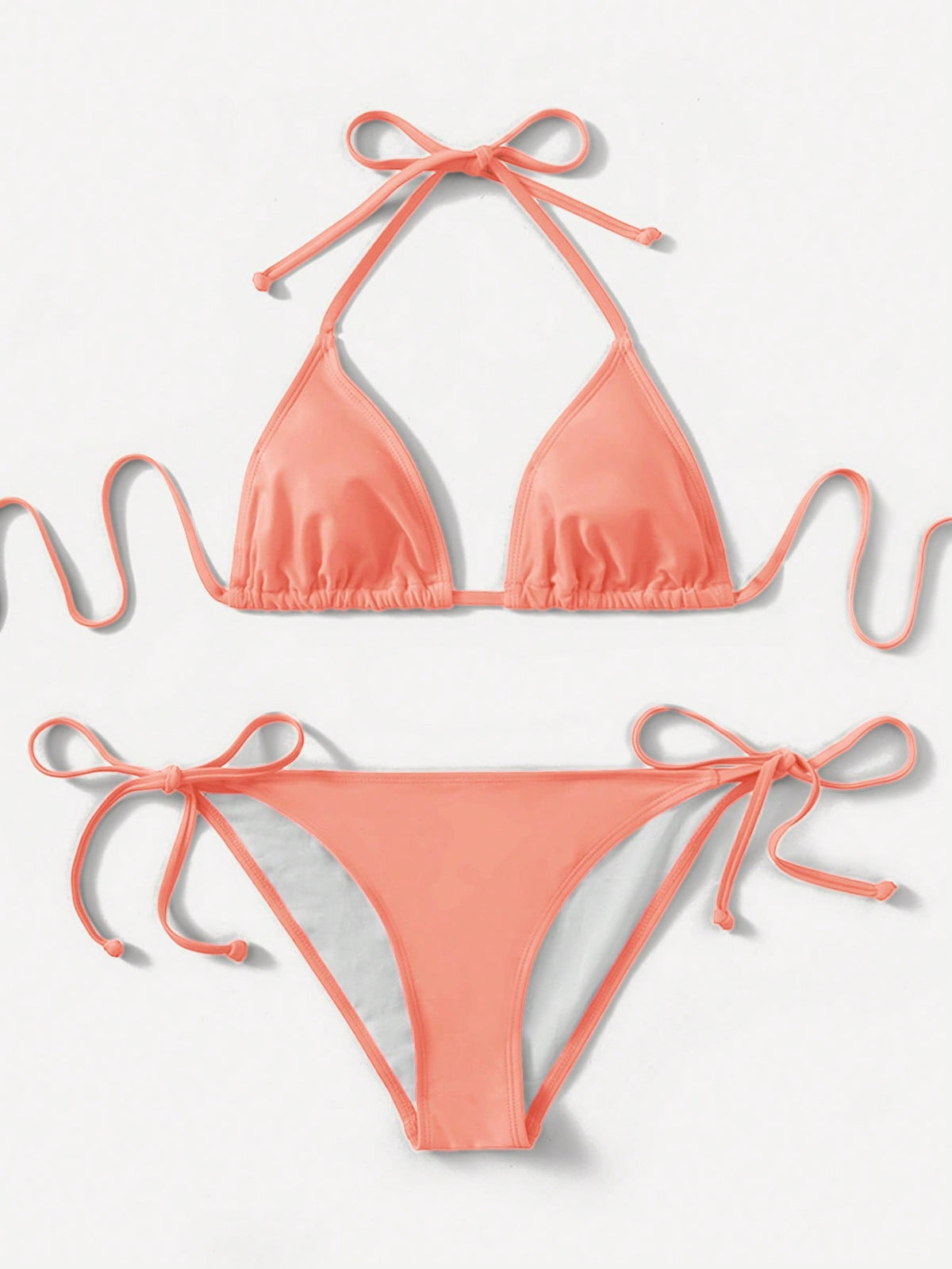 Swim Basics Solid Color Two-Piece Bikini Set With Straps For Beach Holidays, Summer Beach