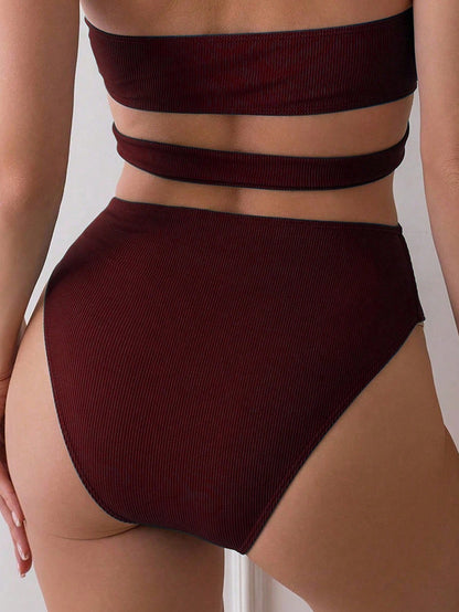 Swim Basics Women's Deep V-Neck Hollow Out Sexy Backless One-Piece Swimsuit, One-Piece Bathing Suit, For Summer Beach Vacation