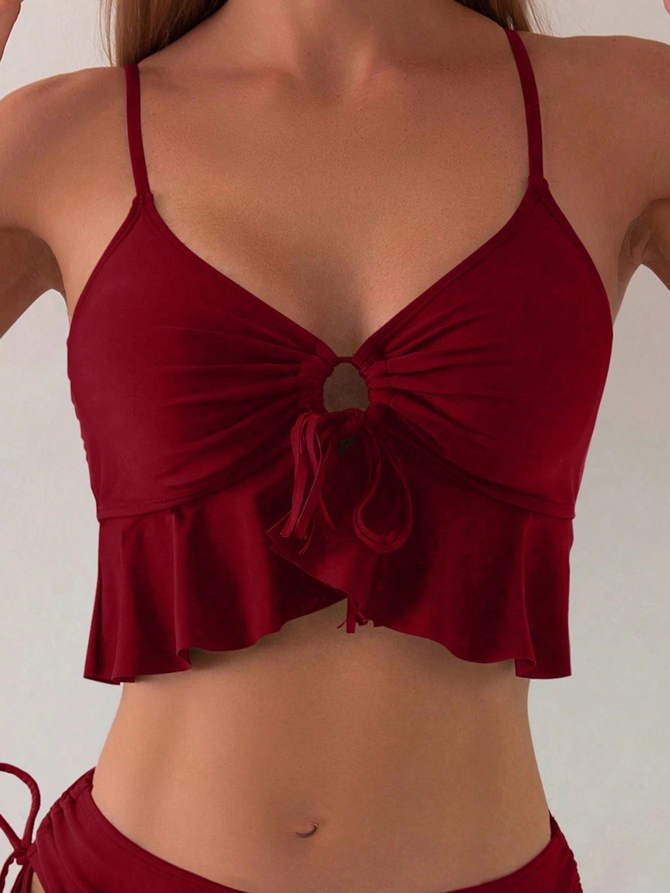 Swim Basics Women's Solid Color Tie Front Sexy Bikini Swimsuit Set, Summer Beach Style