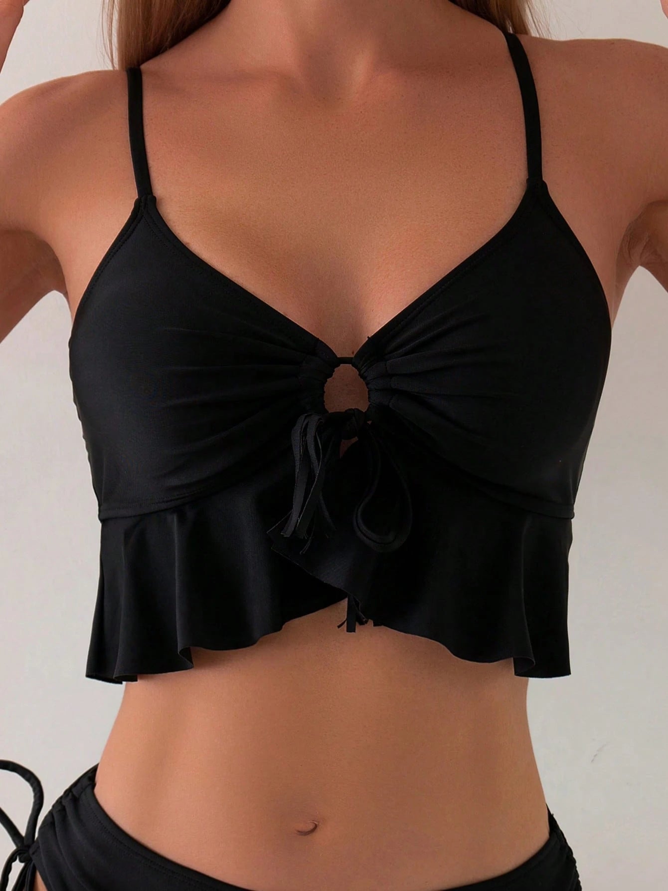 Swim Basics Women's Solid Color Tie Front Sexy Bikini Swimsuit Set, Summer Beach Style
