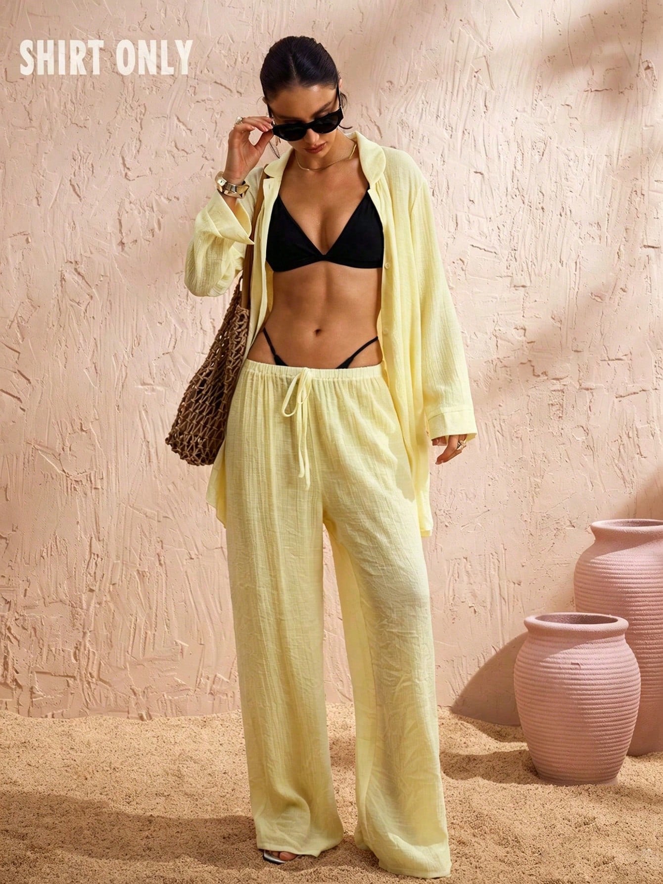 Swim Chiccia Women's One-Piece Vacation Beach Wear, Loose Lightweight Sheer Kimono Cover-Up Shirt Top