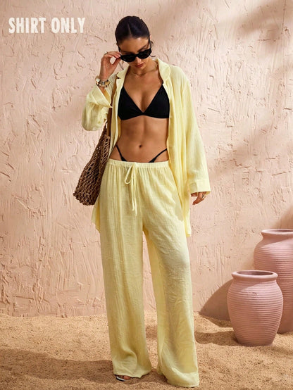 Swim Chiccia Women's One-Piece Vacation Beach Wear, Loose Lightweight Sheer Kimono Cover-Up Shirt Top