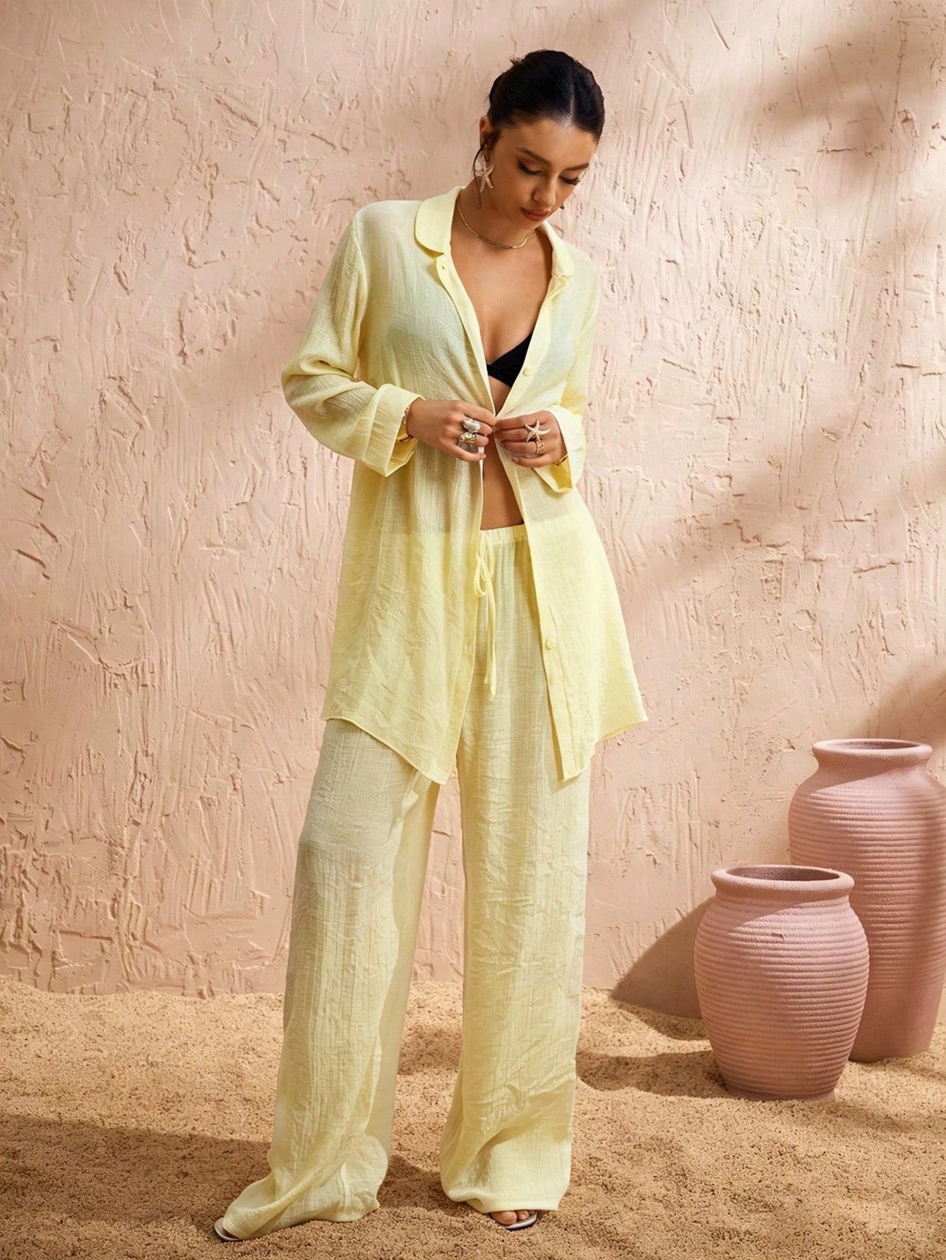 Swim Chiccia Women's One-Piece Vacation Beach Wear, Loose Lightweight Sheer Kimono Cover-Up Shirt Top