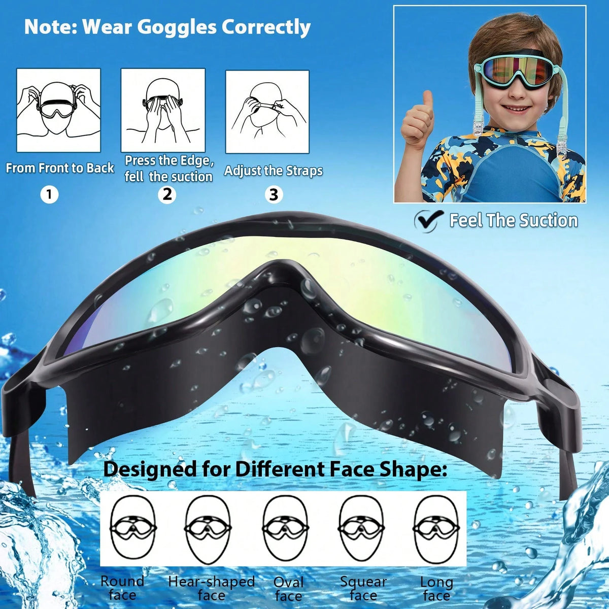 Swim Goggles 2 Packs Anti-Fog Anti-UV Wide View Swimming Goggles For Kids 3-14, Back To School