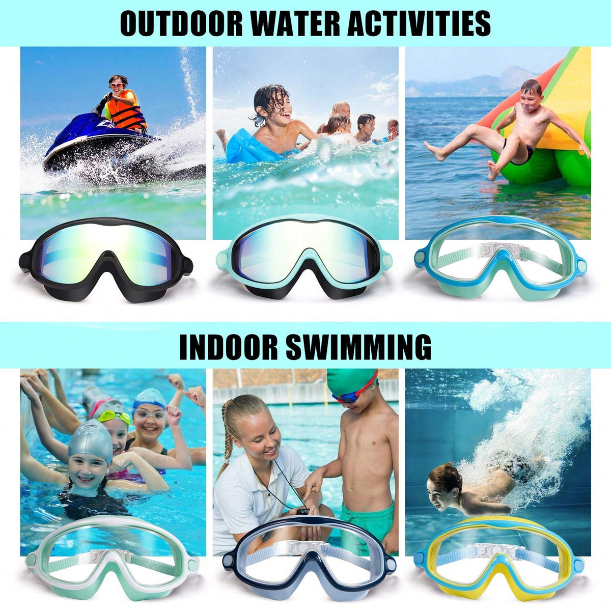 Swim Goggles 2 Packs Anti-Fog Anti-UV Wide View Swimming Goggles For Kids 3-14, Back To School