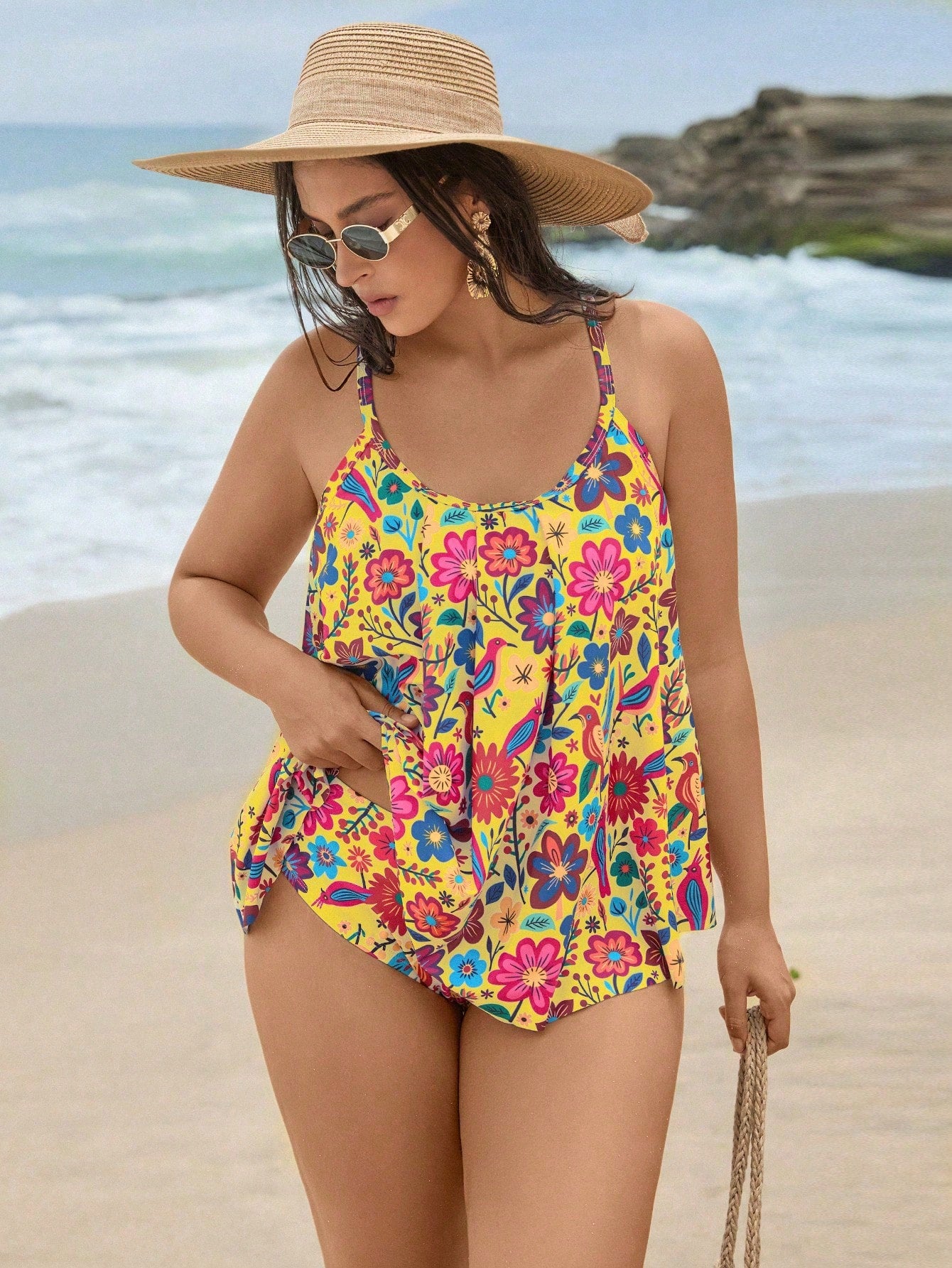 Swim Lushoire 2026 New Plus Size Women Tankini Swimwear Set, Printed High Waist Ruffled Design Two Pieces Swimwear