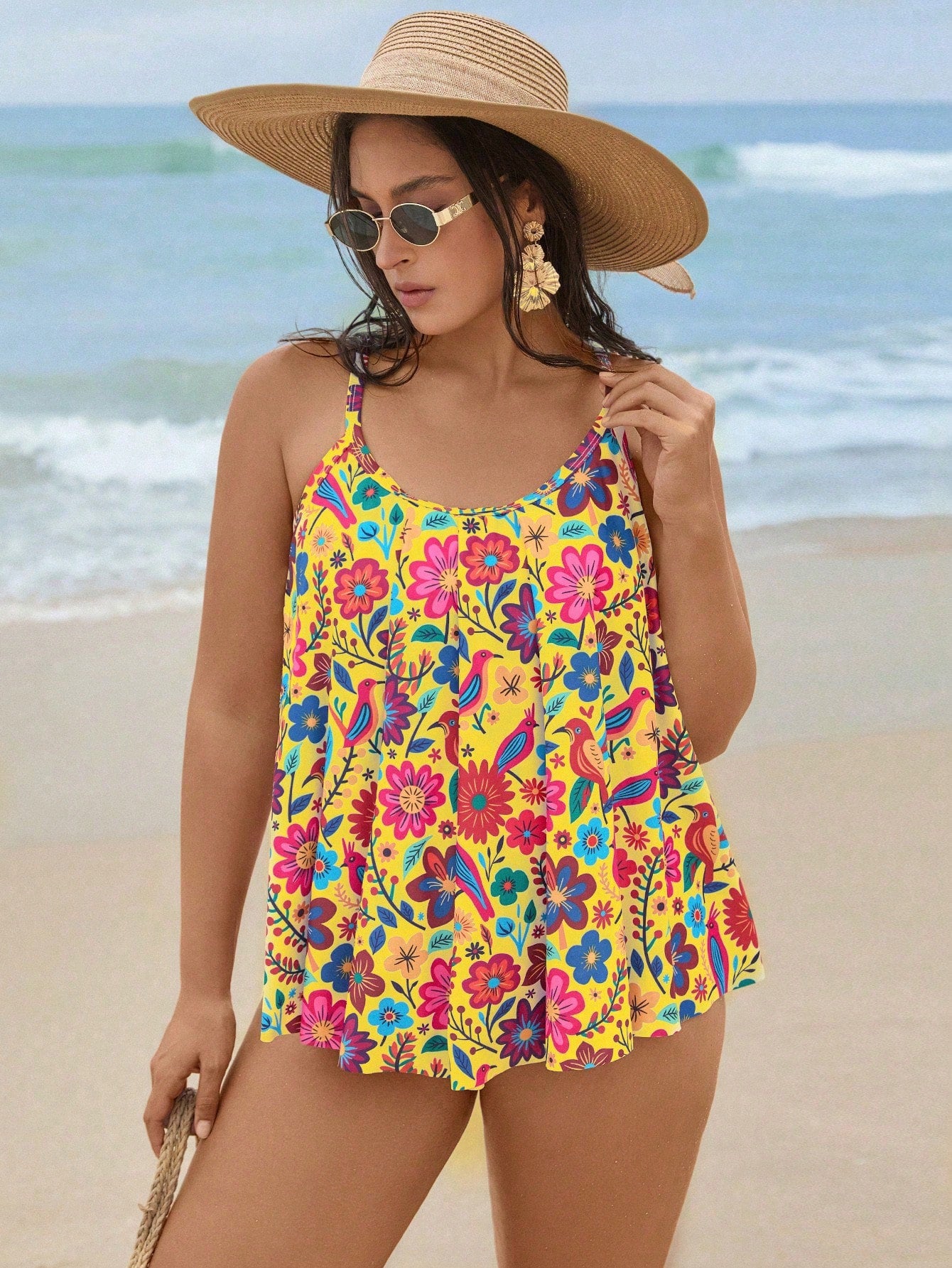 Swim Lushoire 2026 New Plus Size Women Tankini Swimwear Set, Printed High Waist Ruffled Design Two Pieces Swimwear