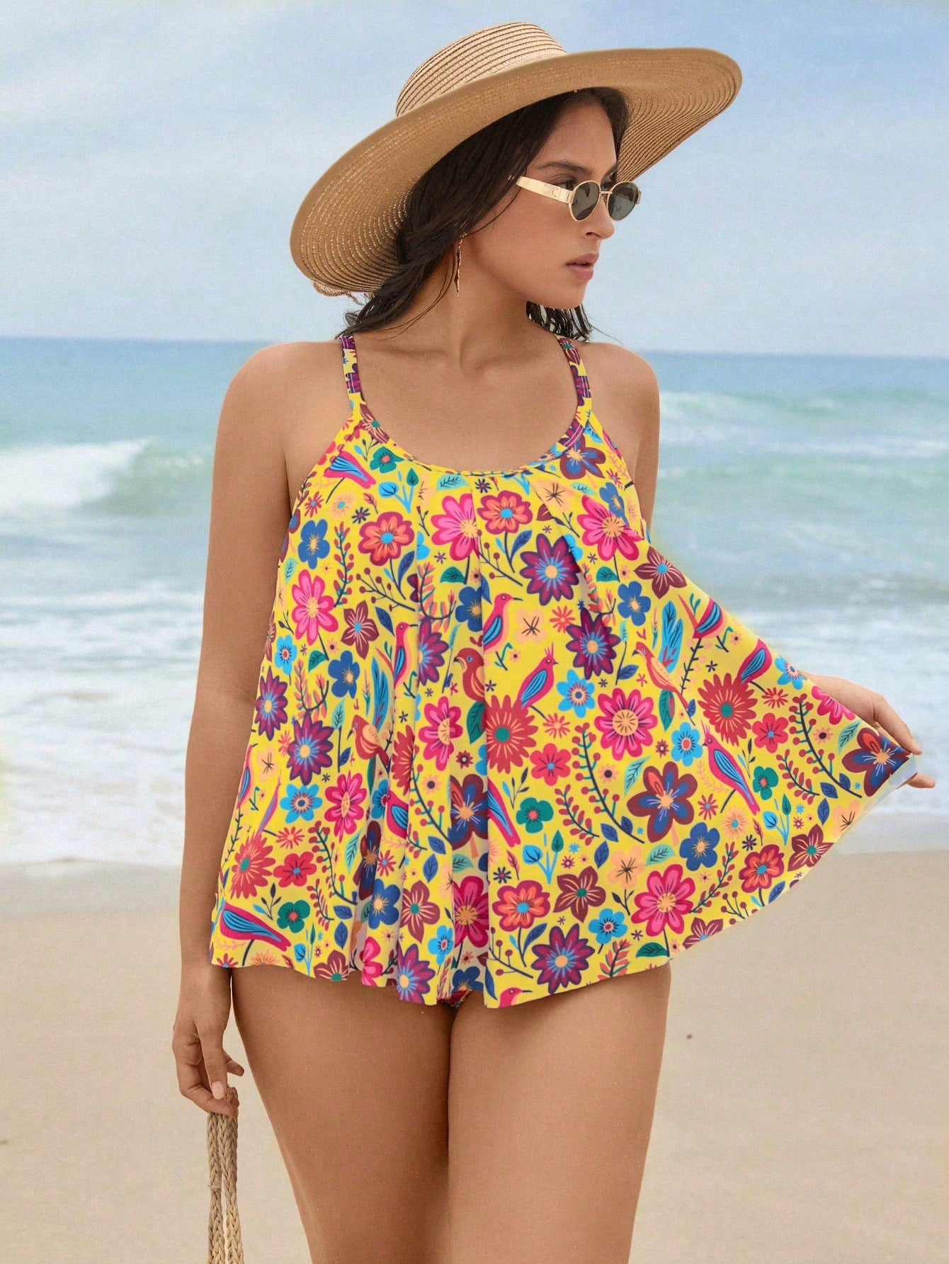Swim Lushoire 2026 New Plus Size Women Tankini Swimwear Set, Printed High Waist Ruffled Design Two Pieces Swimwear