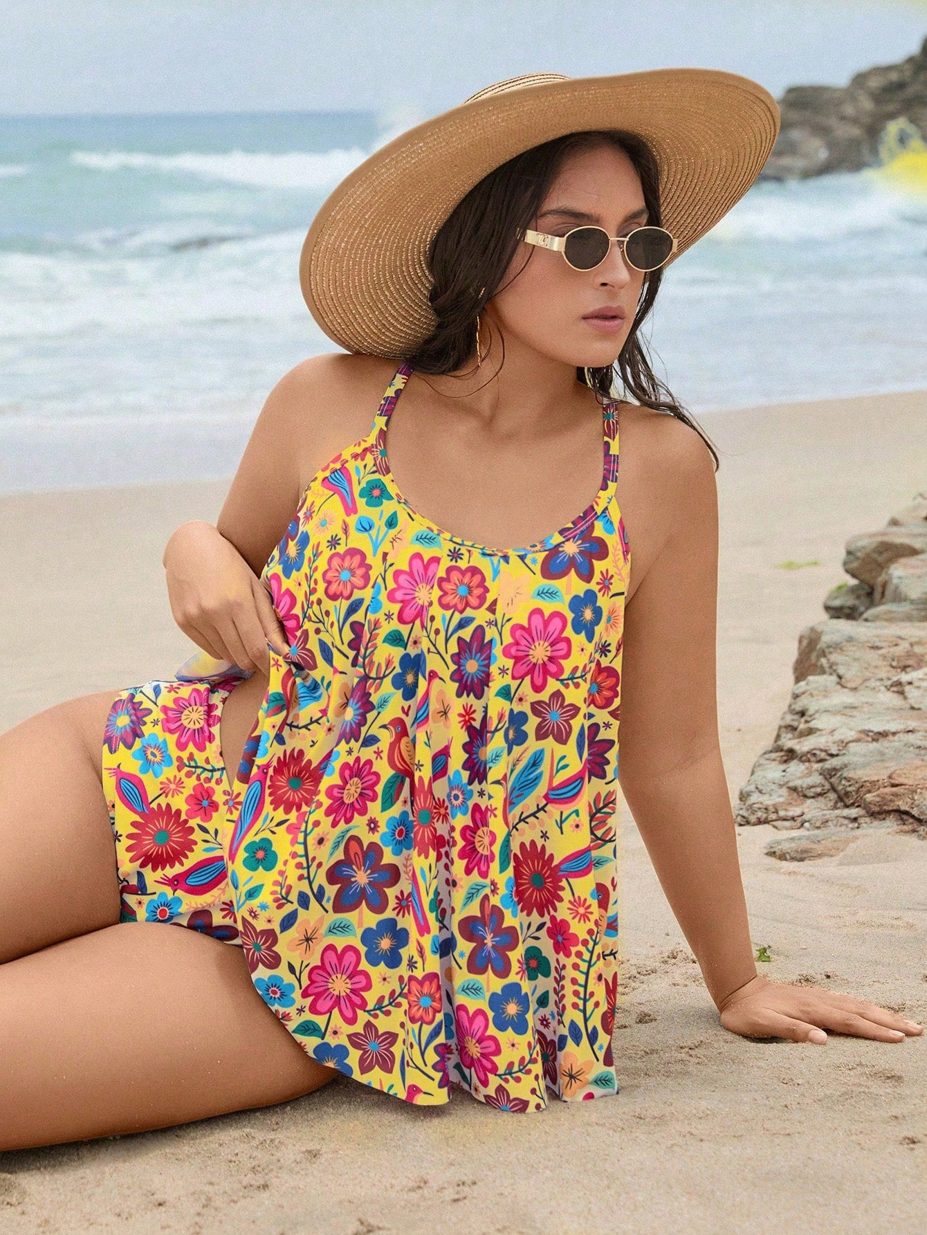 Swim Lushoire 2026 New Plus Size Women Tankini Swimwear Set, Printed High Waist Ruffled Design Two Pieces Swimwear