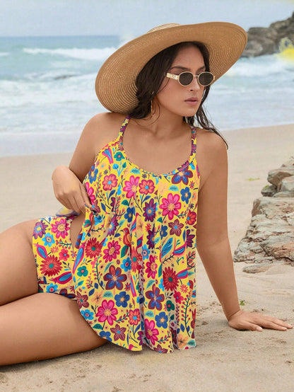 Swim Lushoire 2026 New Plus Size Women Tankini Swimwear Set, Printed High Waist Ruffled Design Two Pieces Swimwear