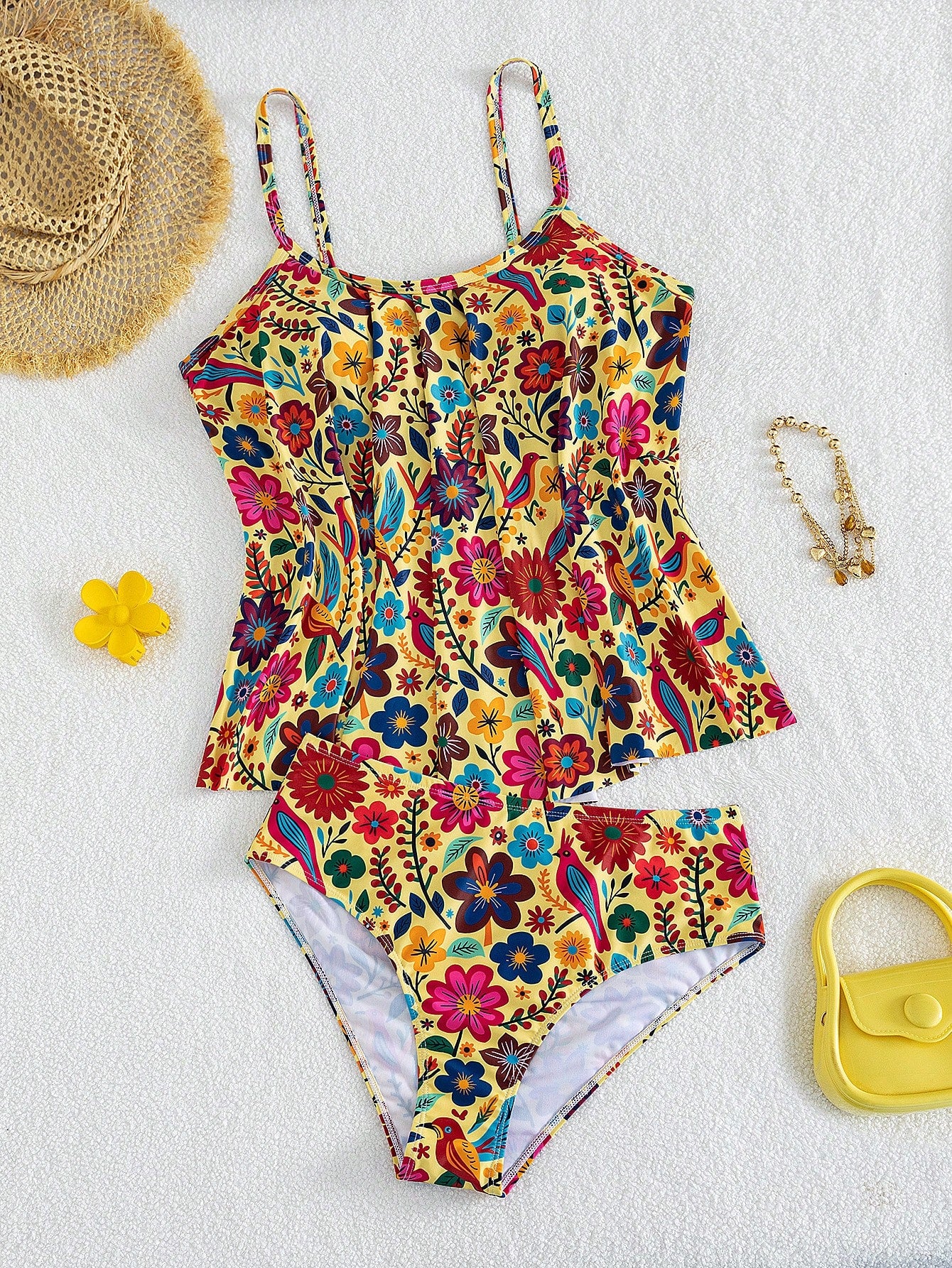 Swim Lushoire 2026 New Plus Size Women Tankini Swimwear Set, Printed High Waist Ruffled Design Two Pieces Swimwear