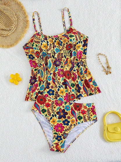 Swim Lushoire 2026 New Plus Size Women Tankini Swimwear Set, Printed High Waist Ruffled Design Two Pieces Swimwear