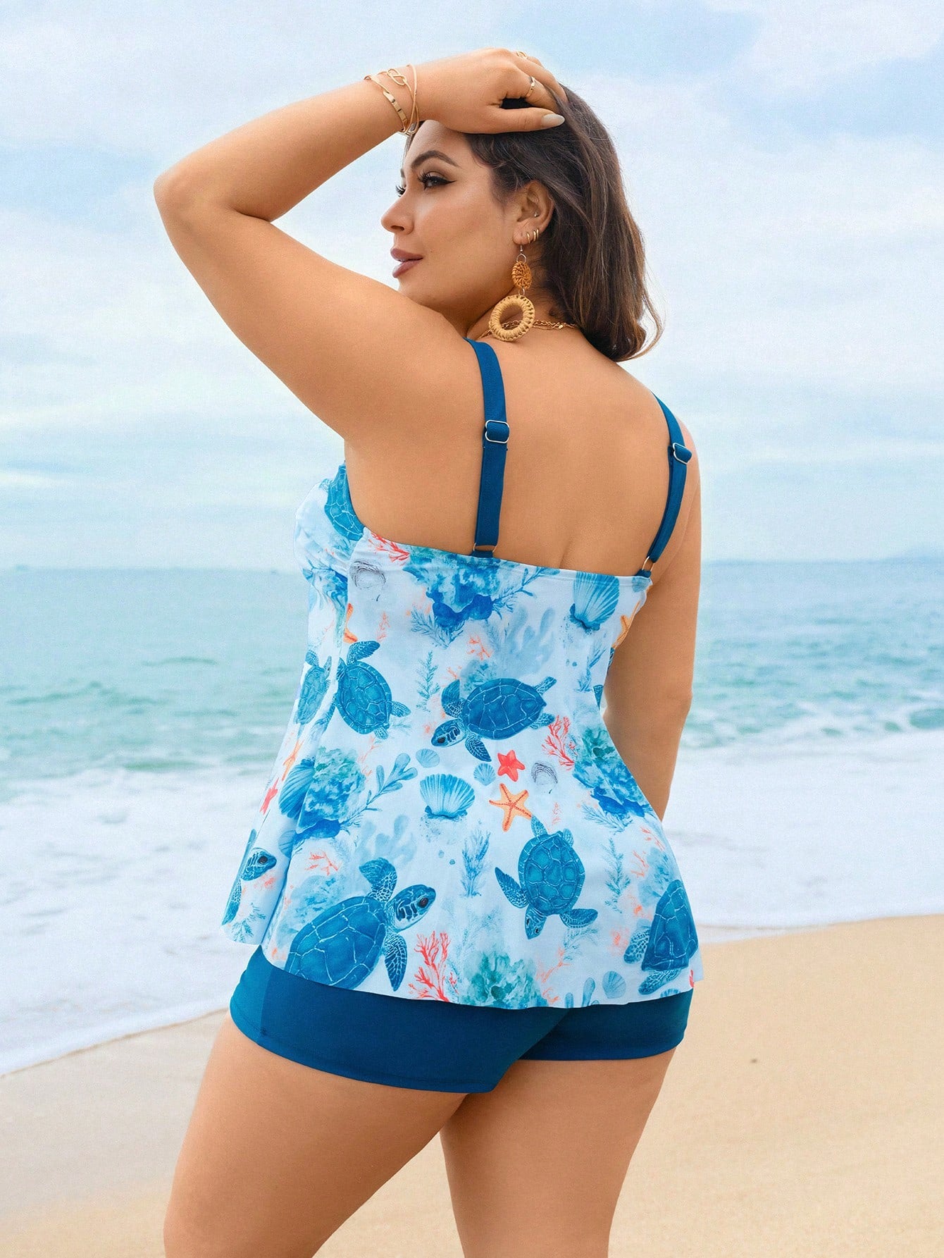 Swim Lushoire 2026 Spring New Plus Size Women's Underwater Animal Print Skirt Bikini Set, Two Pieces Swimwear