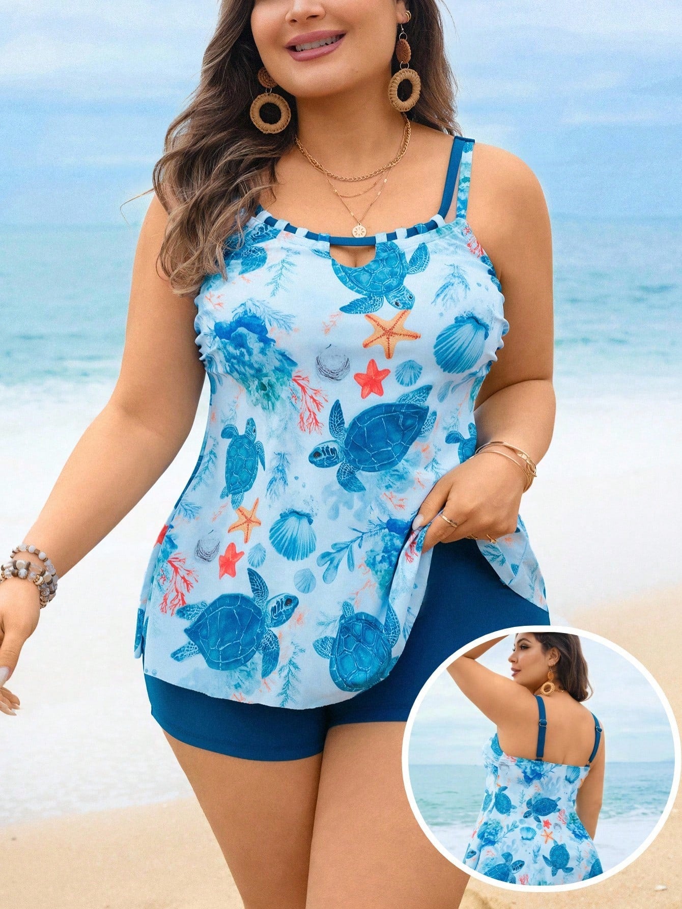 Swim Lushoire 2026 Spring New Plus Size Women's Underwater Animal Print Skirt Bikini Set, Two Pieces Swimwear