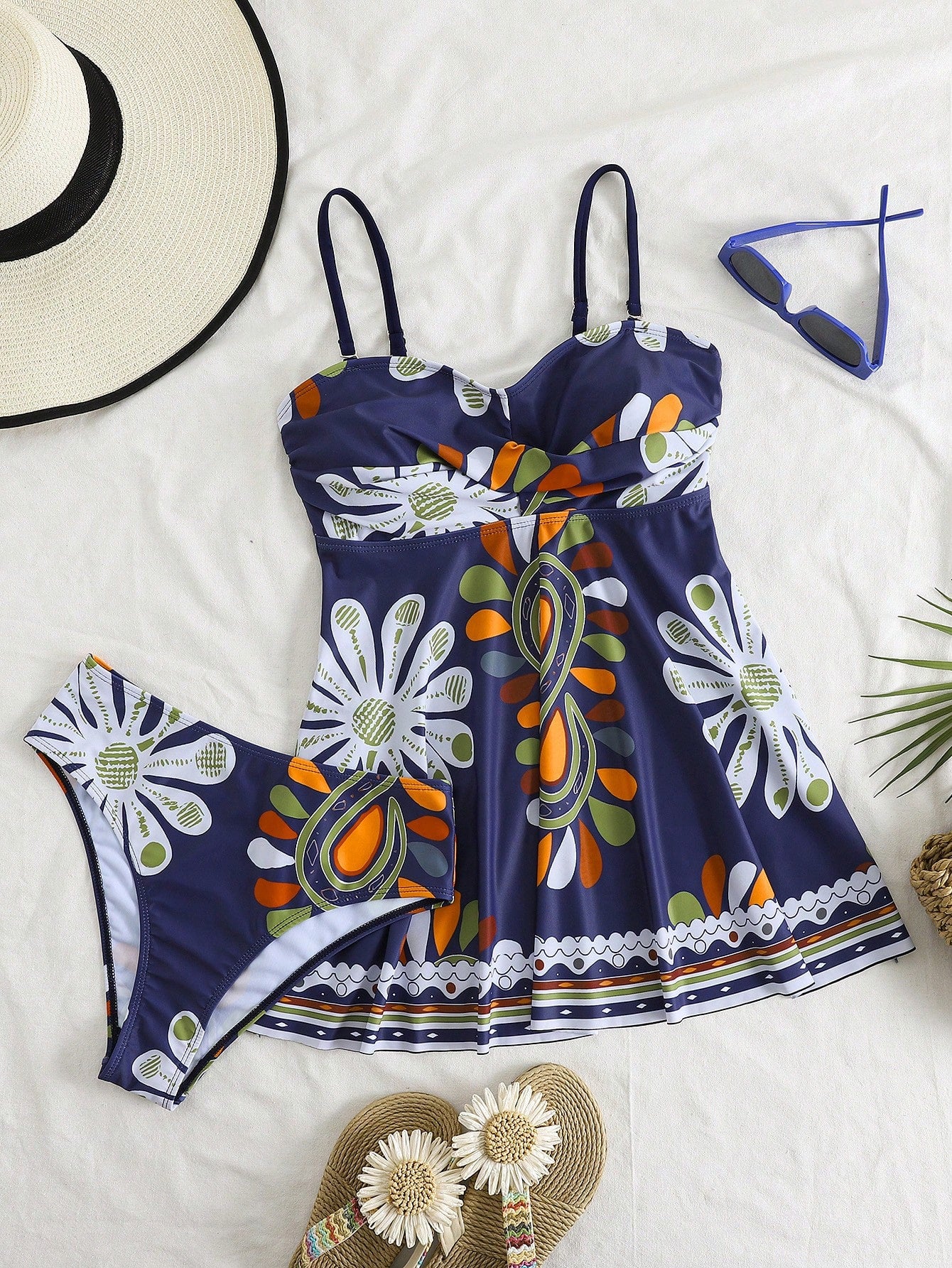 Swim Lushoire 2pcs/Set Women's Swimwear Maxi Dress, Custom Design Summer Vacation Swimsuit, Bohemian Style Long Dress Swimwear