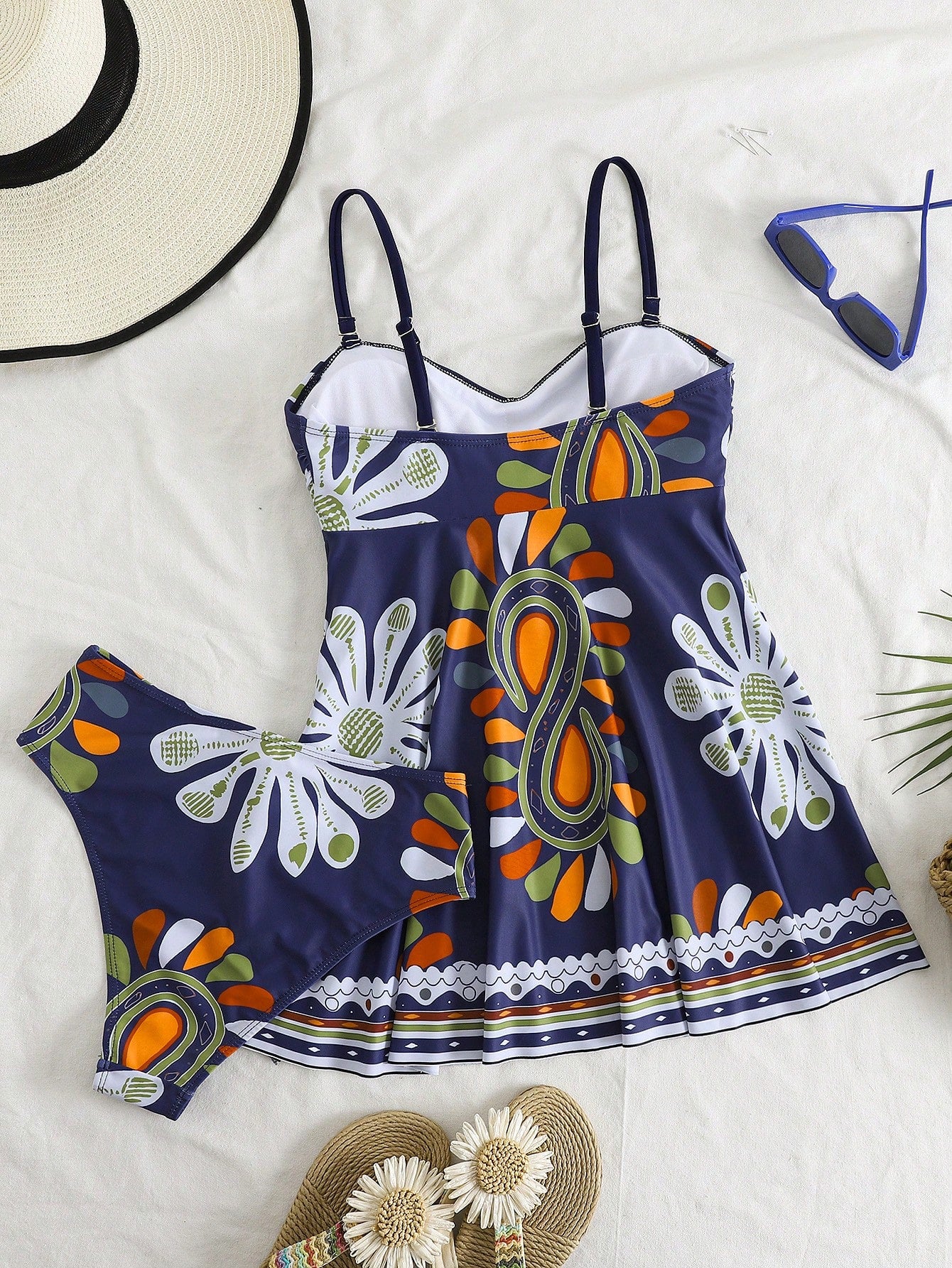 Swim Lushoire 2pcs/Set Women's Swimwear Maxi Dress, Custom Design Summer Vacation Swimsuit, Bohemian Style Long Dress Swimwear