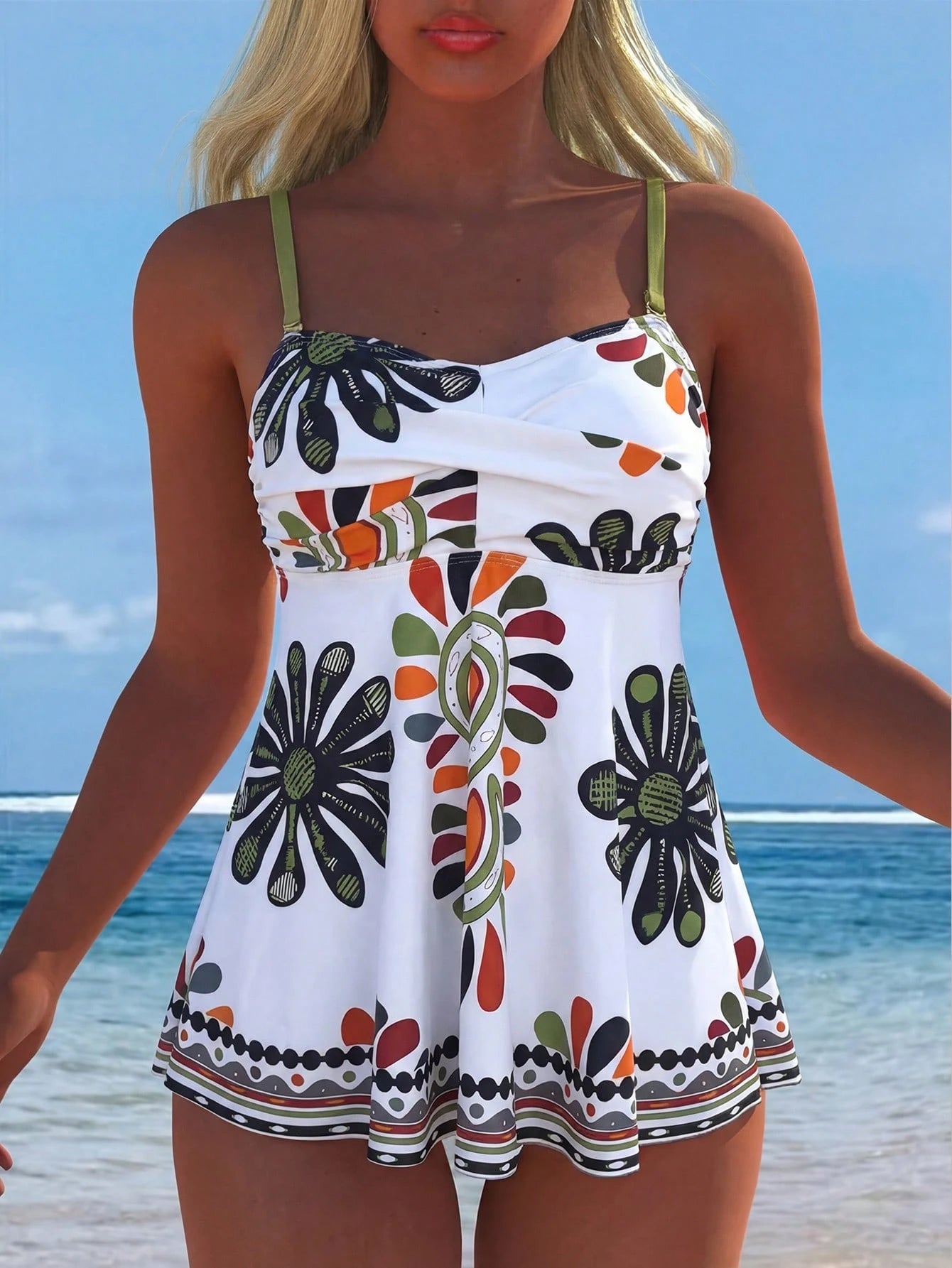 Swim Lushoire 2pcs/Set Women's Swimwear Maxi Dress, Custom Design Summer Vacation Swimsuit, Bohemian Style Long Dress Swimwear
