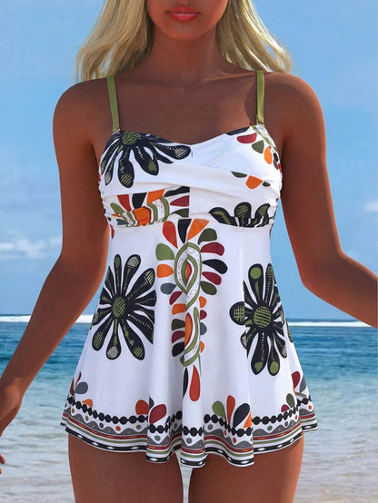 Swim Lushoire 2pcs/Set Women's Swimwear Maxi Dress, Custom Design Summer Vacation Swimsuit, Bohemian Style Long Dress Swimwear