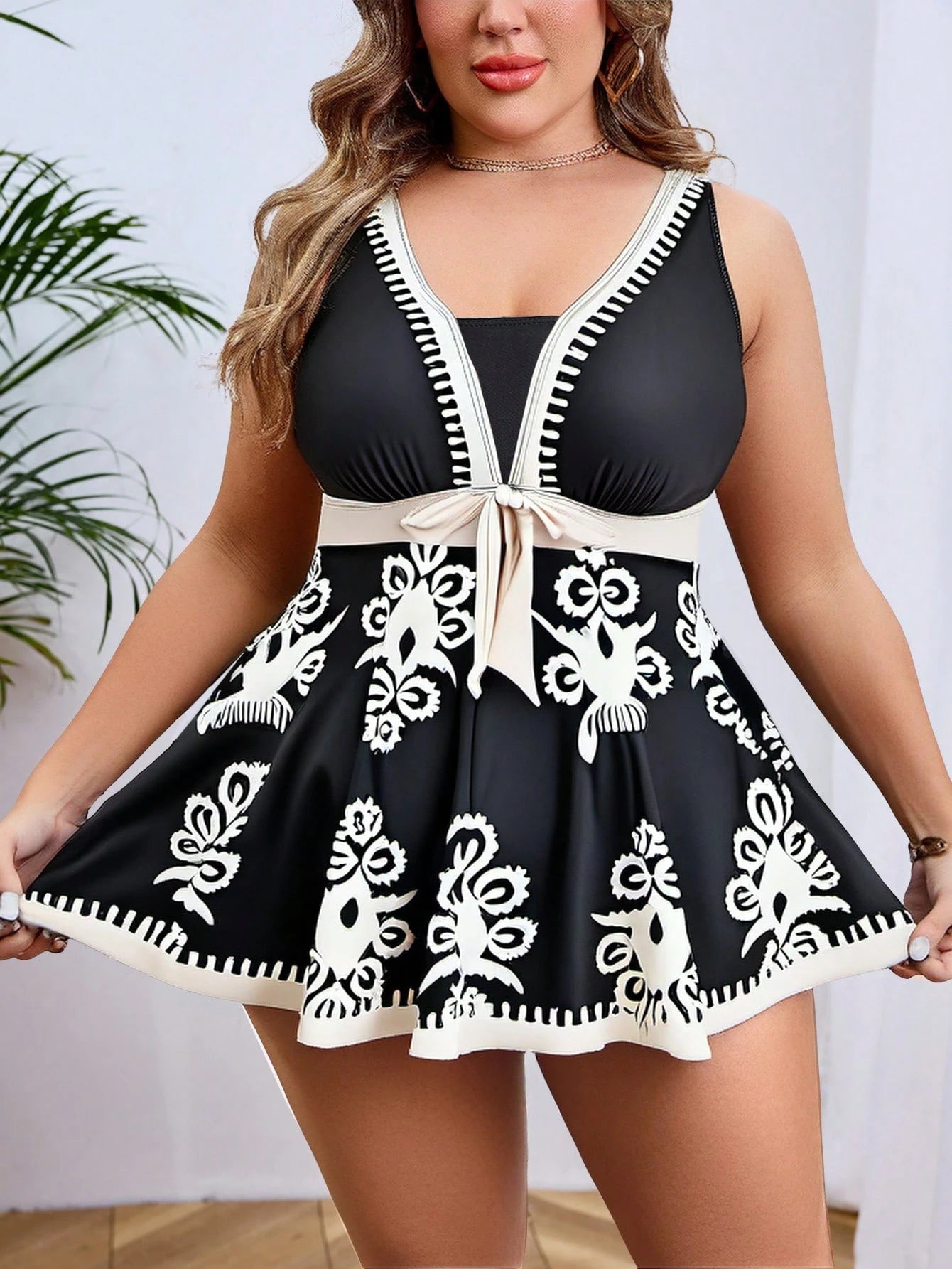 Swim Lushoire Plus Size Simple Fashion Casual Swimdress Summer