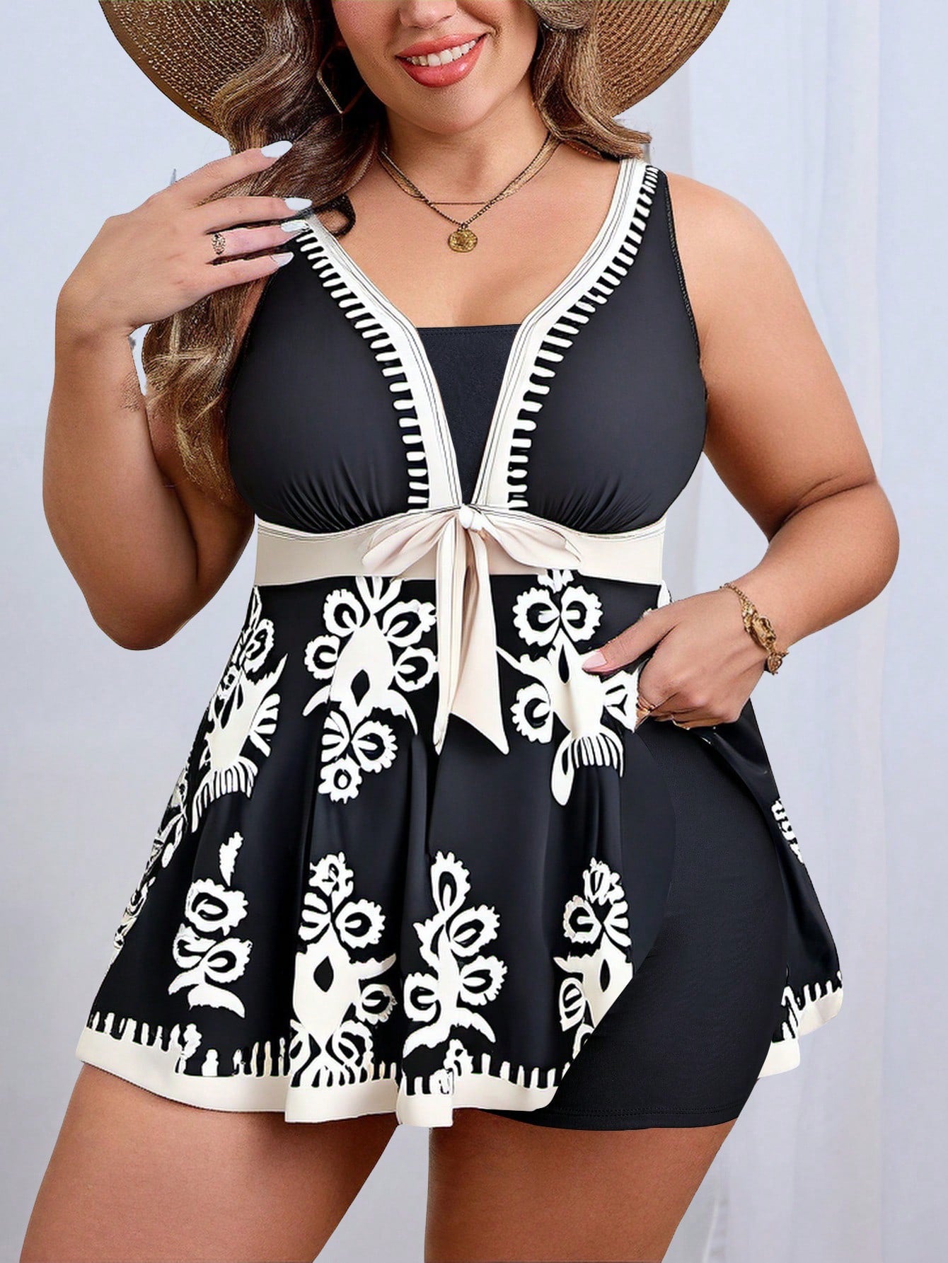 Swim Lushoire Plus Size Simple Fashion Casual Swimdress Summer