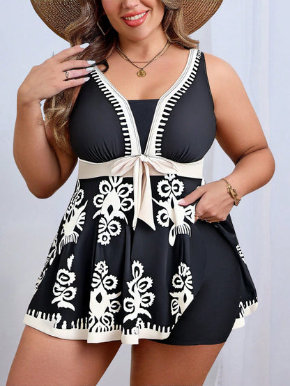 Swim Lushoire Plus Size Simple Fashion Casual Swimdress Summer