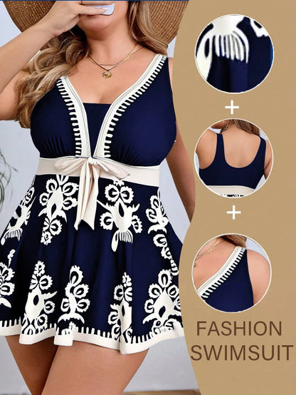 Swim Lushoire Plus Size Simple Fashion Casual Swimdress Summer