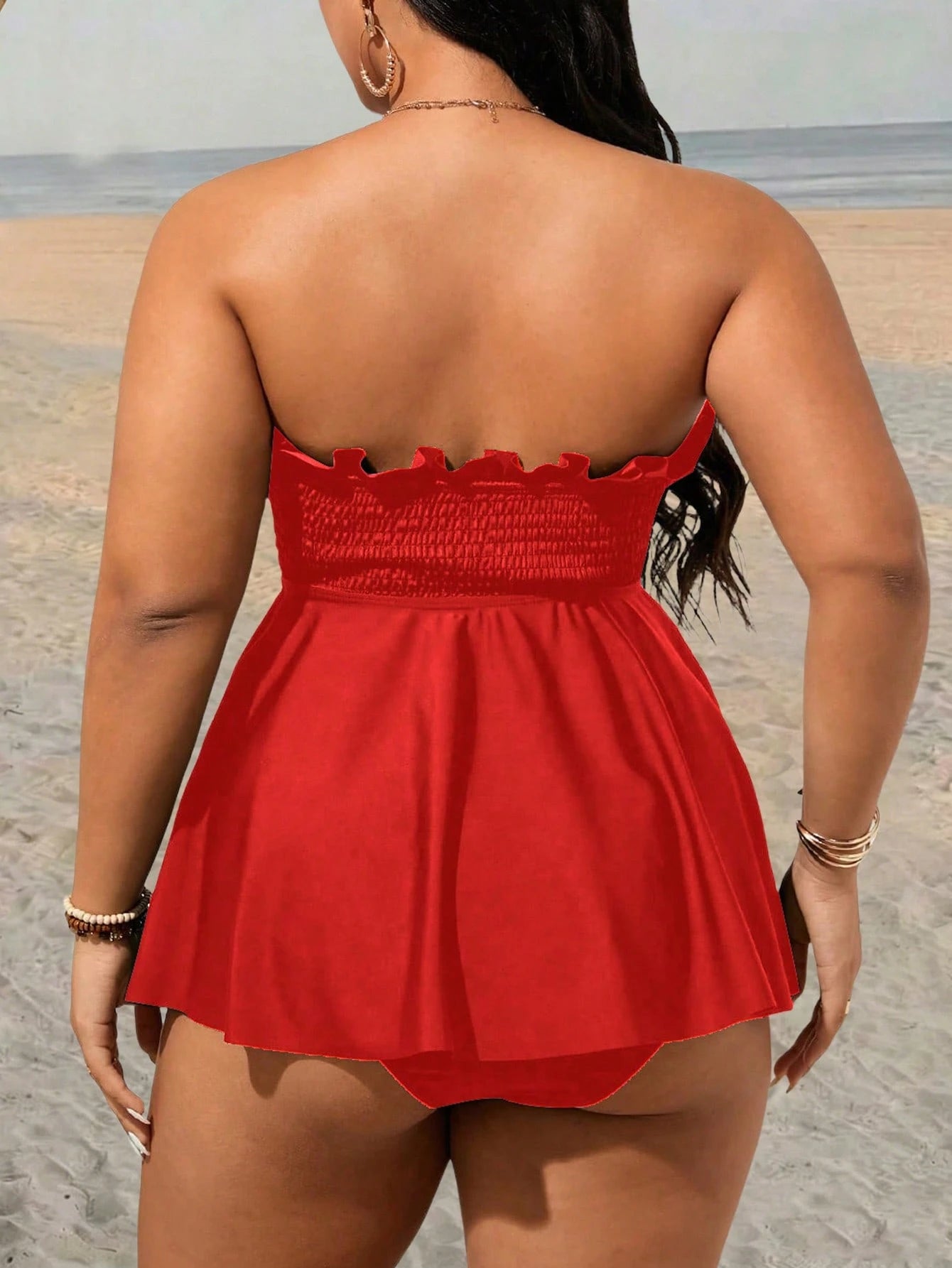 Swim Lushoire Plus Size Solid Color Bandeau Tankini Swimwear Set