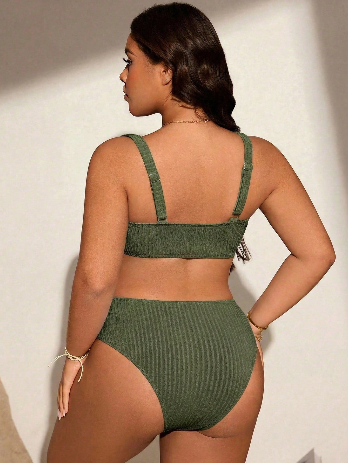 Swim Lushoire Plus Size Solid Color Textured Fabric Beach Swimwear Set