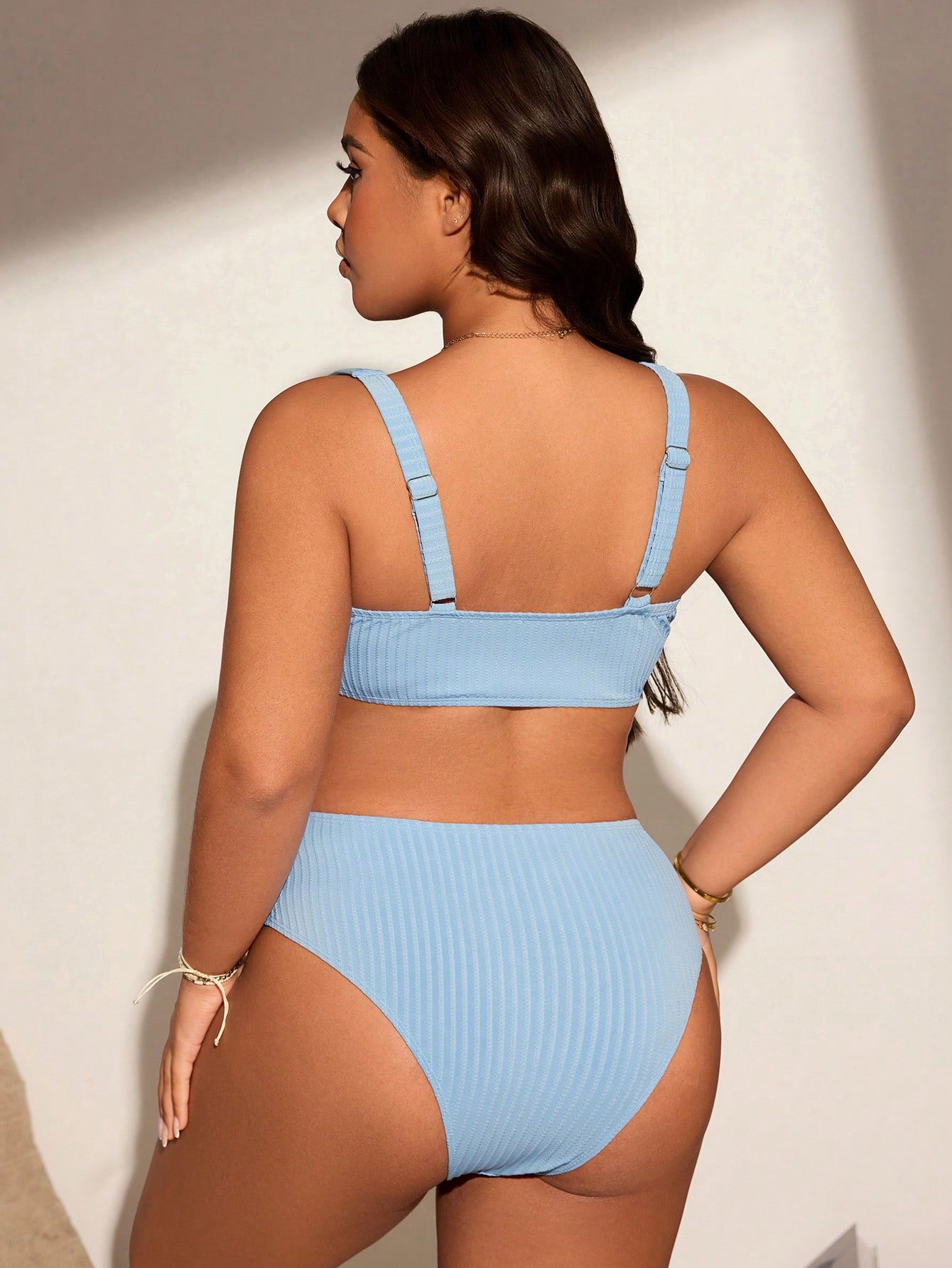 Swim Lushoire Plus Size Solid Color Textured Fabric Beach Swimwear Set