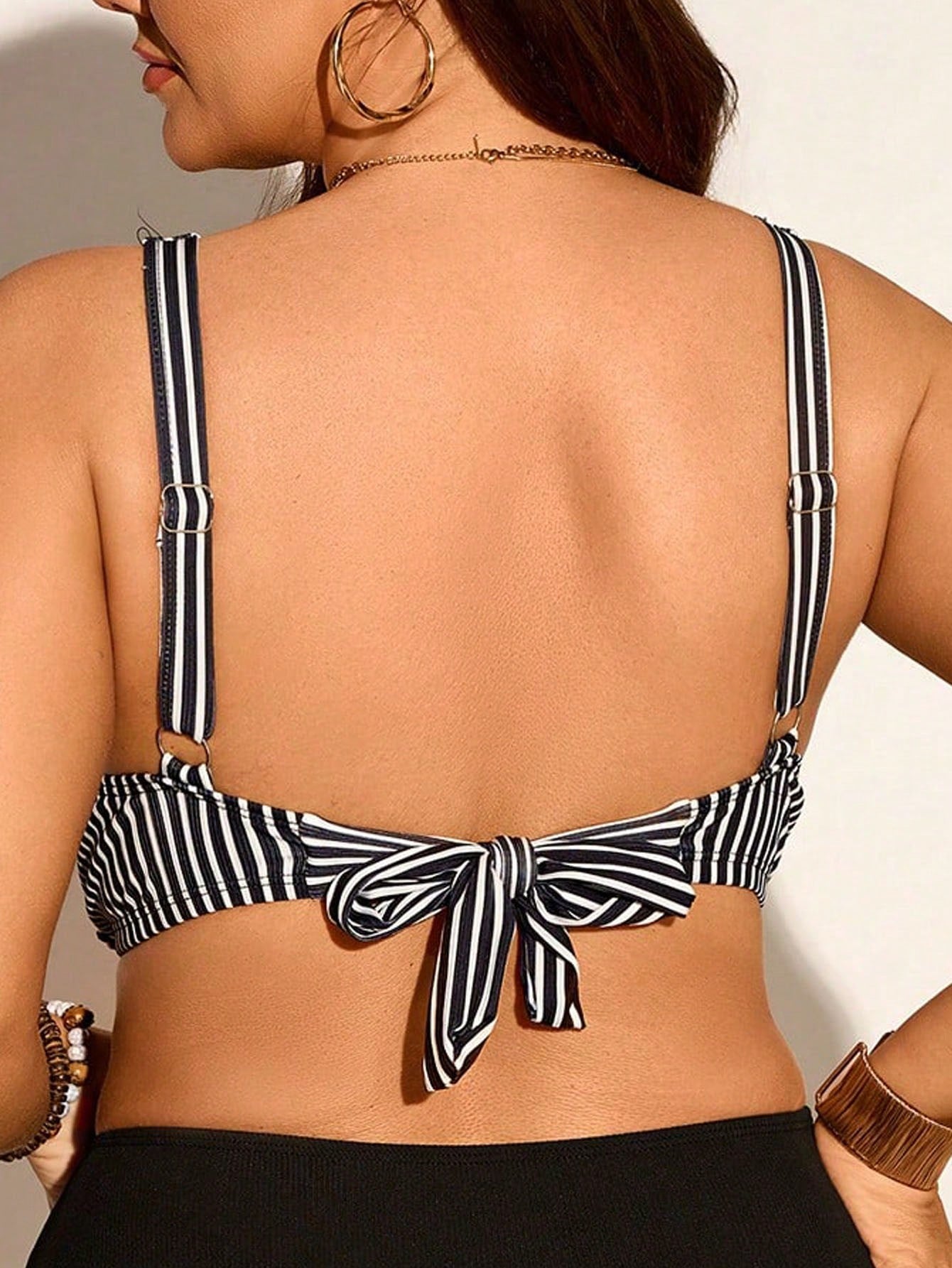 Swim Lushoire Plus Size Women's One-Piece Striped Print Casual Fashion Swimsuit Top
