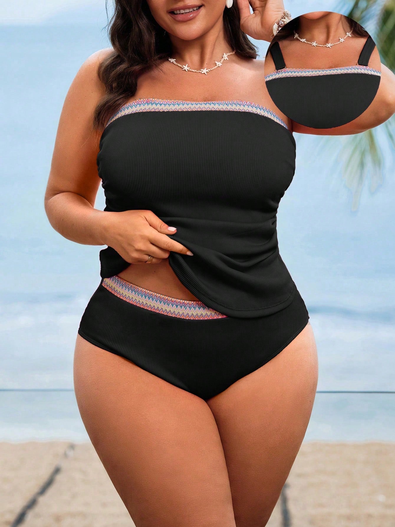 Swim Lushoire Plus Size Women's White Halter Split Swimwear, High-End Patchwork Slimming Beach Vacation Summer