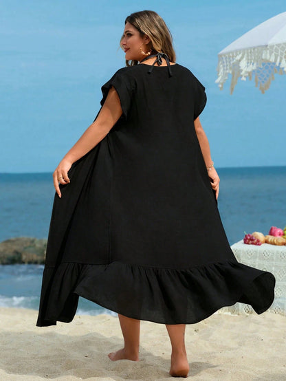 Swim Lushoire Plus Size Women Self-Tie Waist Sexy Casual Beach Kimono Cardigan For Summer Beach Vacation