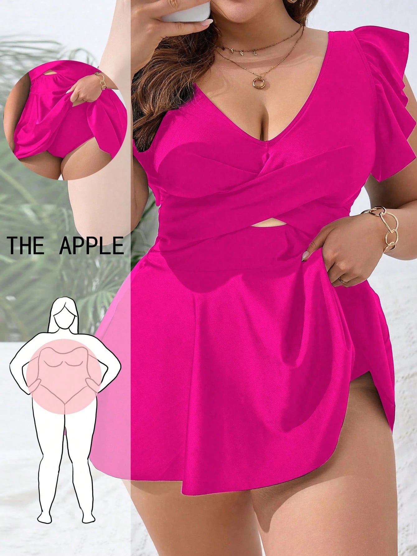 Swim Lushoire Plus Size Women Solid Color Ruched Casual Beach Dress