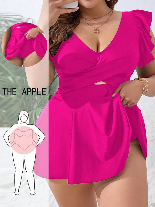 Swim Lushoire Plus Size Women Solid Color Ruched Casual Beach Dress