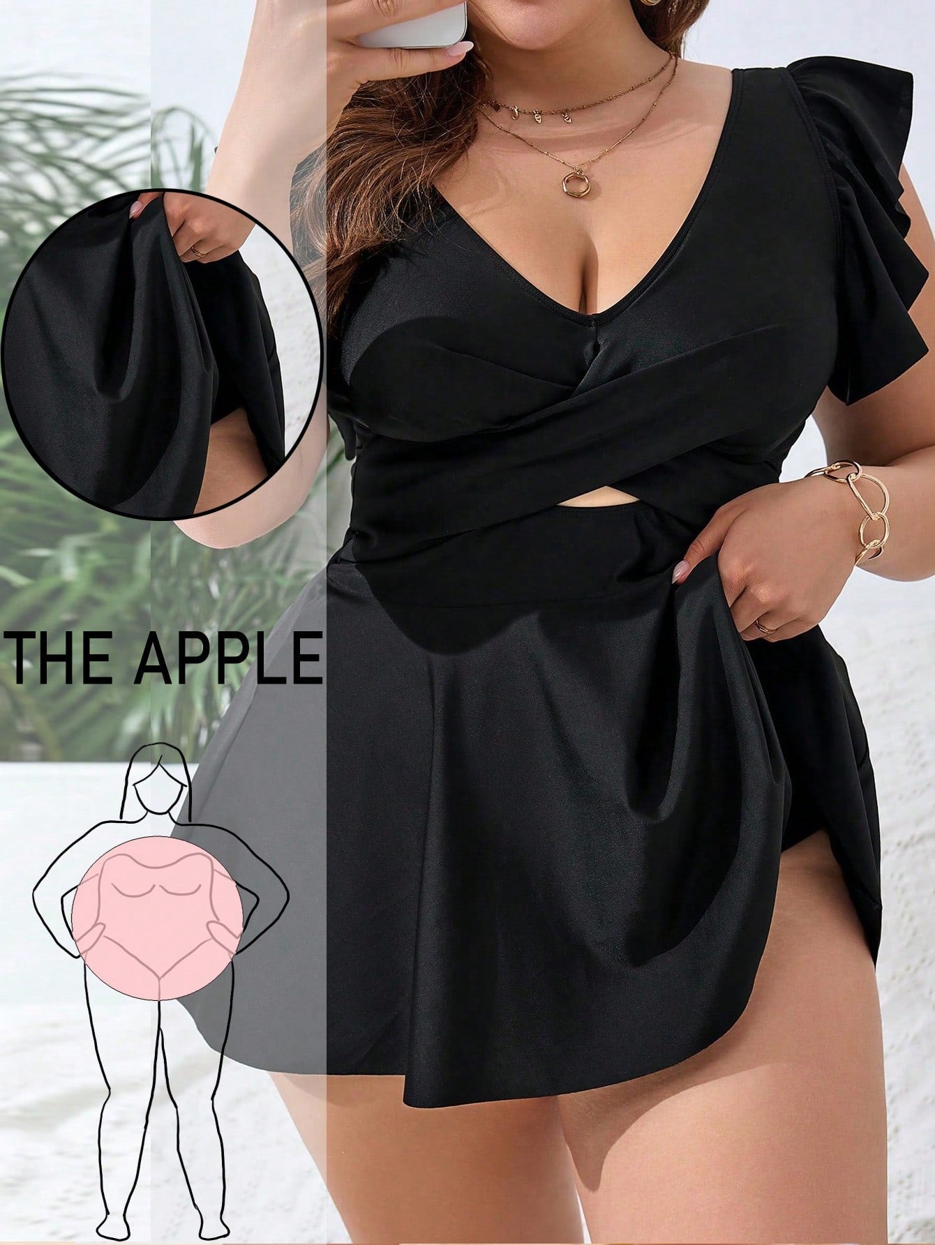 Swim Lushoire Plus Size Women Solid Color Ruched Casual Beach Dress