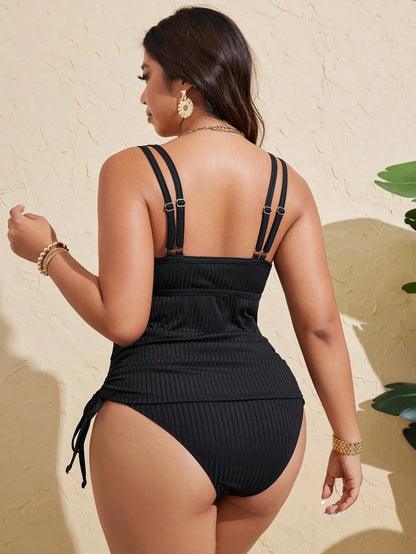Swim Lushoire Plus Size Women Solid Color Textured Fabric Racerback Casual Swimwear