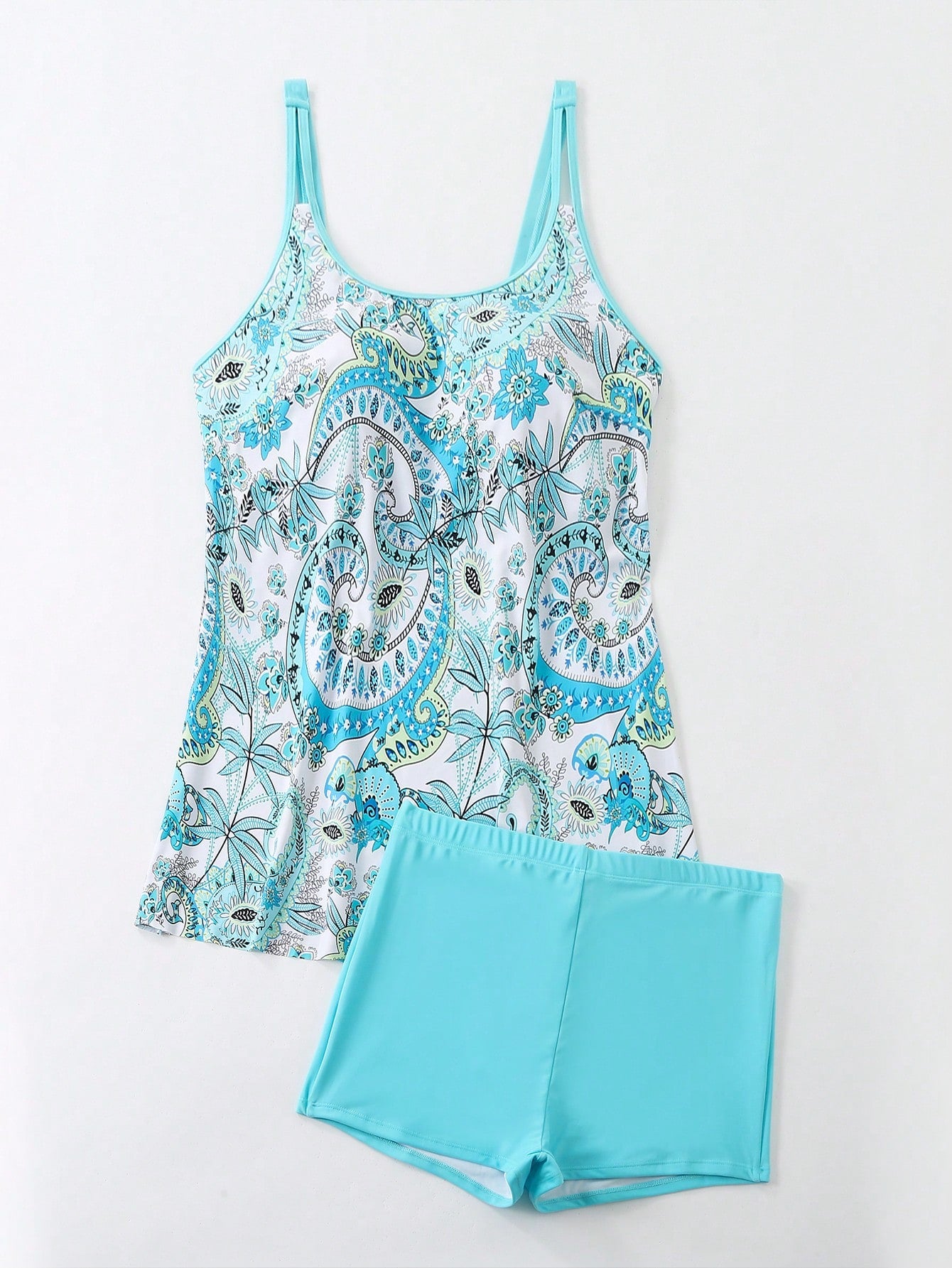 Swim Lushoire Plus Size Women Summer Beach Fashionable Loose Paisley Print Tankini Set