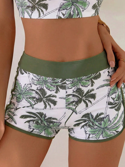 Swim Lushoire Springbreak Women's Beach Vacation Tank Top Bikini 3-Piece Set Basic Crop Top Floral Print Bikini Set