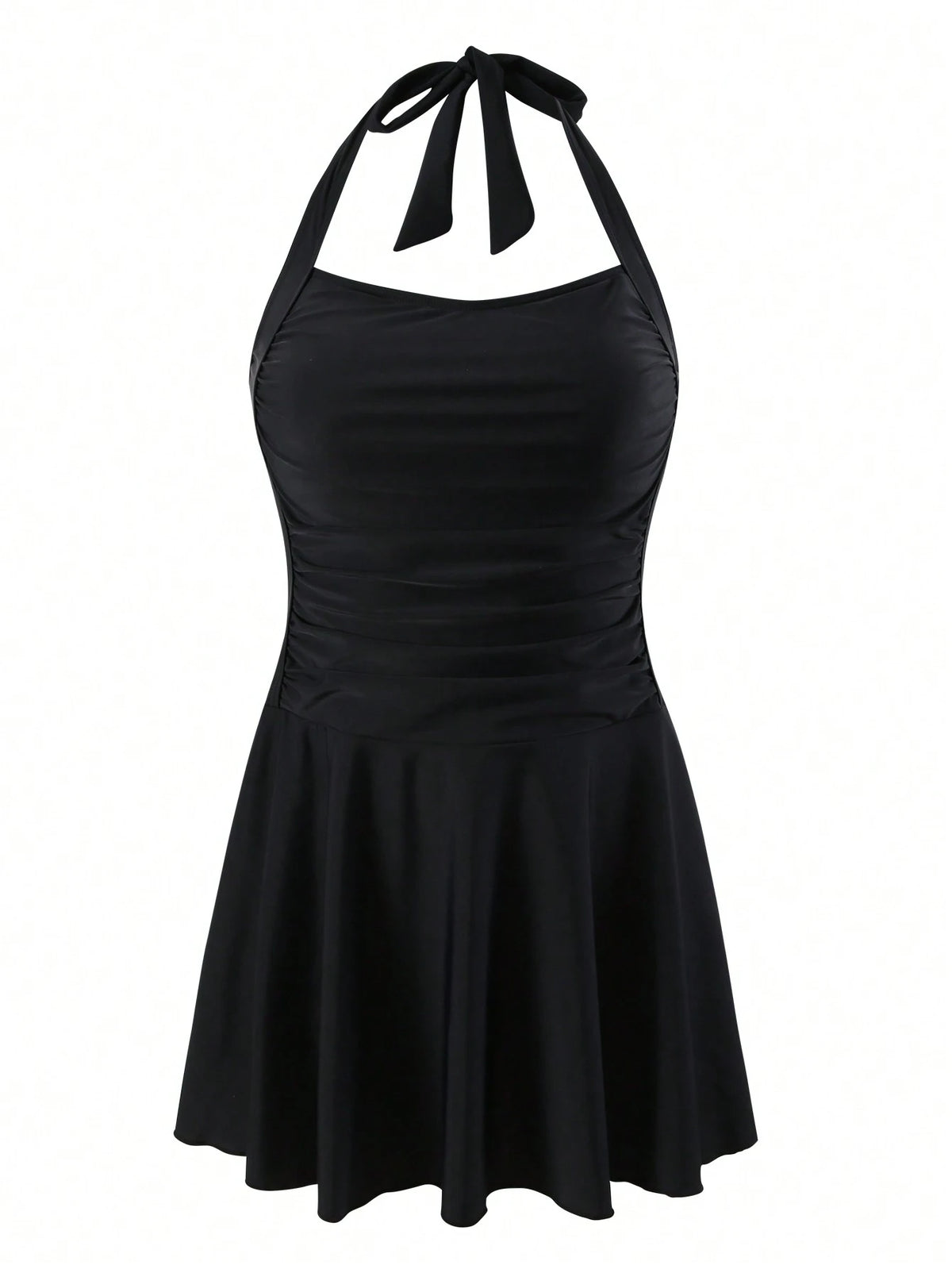 Swim Lushoire Summer Beach Ladies' Basic Black Ruffled Swimsuit Dress Wireless, With Short Leggings Music Festival