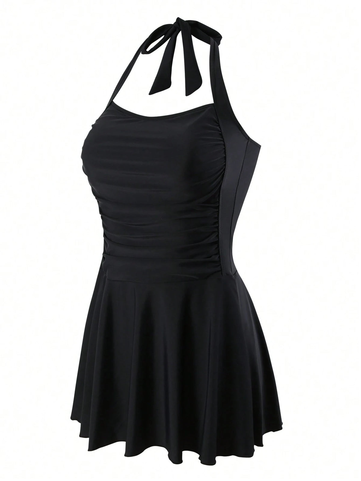 Swim Lushoire Summer Beach Ladies' Basic Black Ruffled Swimsuit Dress Wireless, With Short Leggings Music Festival