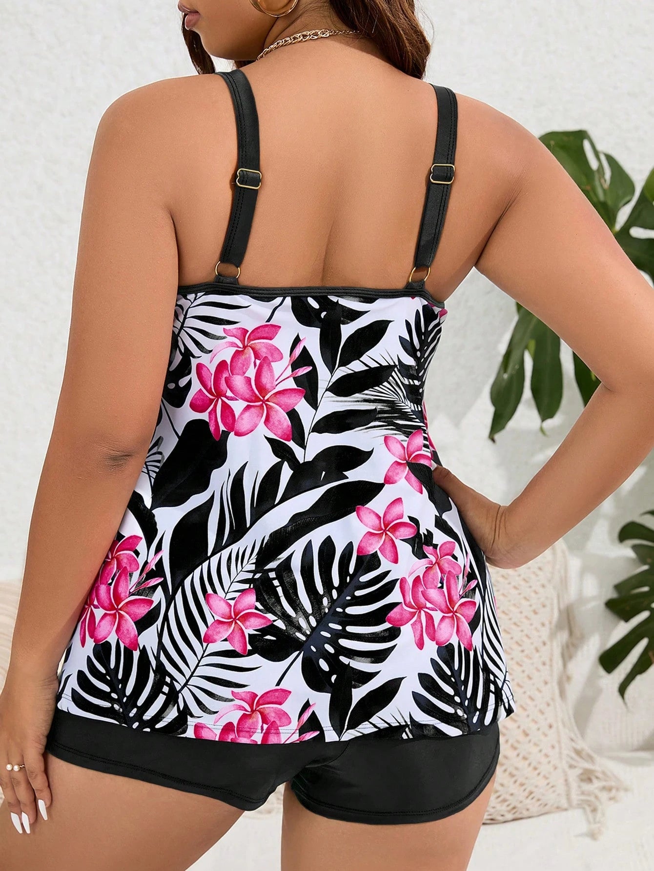 Swim Lushoire Summer Beach Plus Tropical Print Shorts Dress Swimsuit