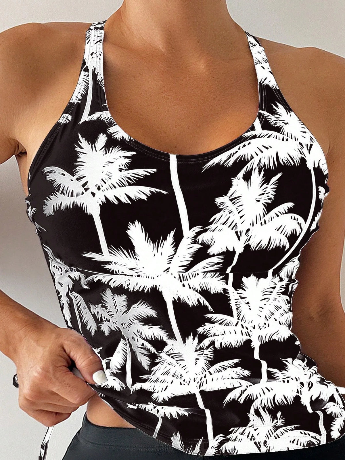 Swim Lushoire Summer Beach Women's Palm Tree Print Tank Bikini Top
