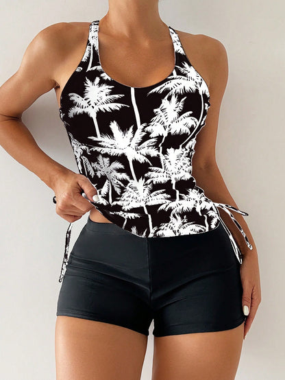 Swim Lushoire Summer Beach Women's Palm Tree Print Tank Bikini Top