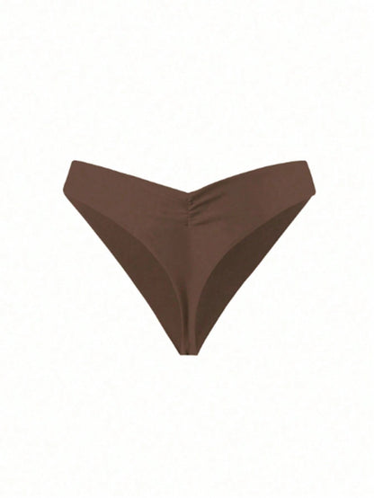 Swim Lushoire Summer Beach Women's Solid Color Pleated Swimwear Bottom Music Festival