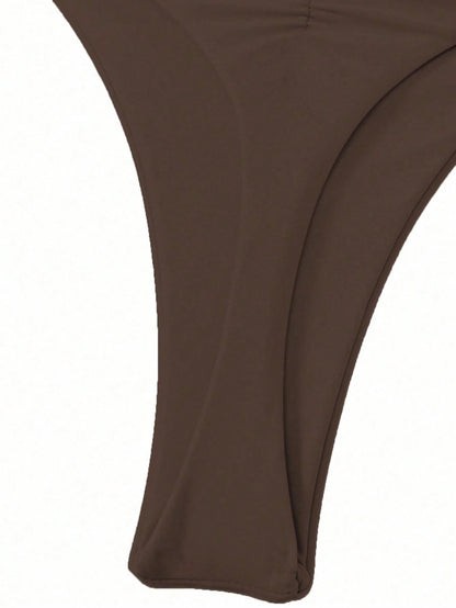 Swim Lushoire Summer Beach Women's Solid Color Pleated Swimwear Bottom Music Festival
